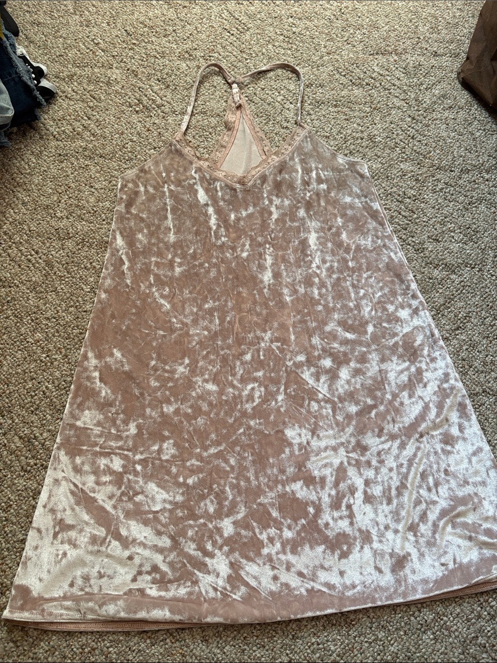Crushed Velvet Slip Chemise in Blush Pink